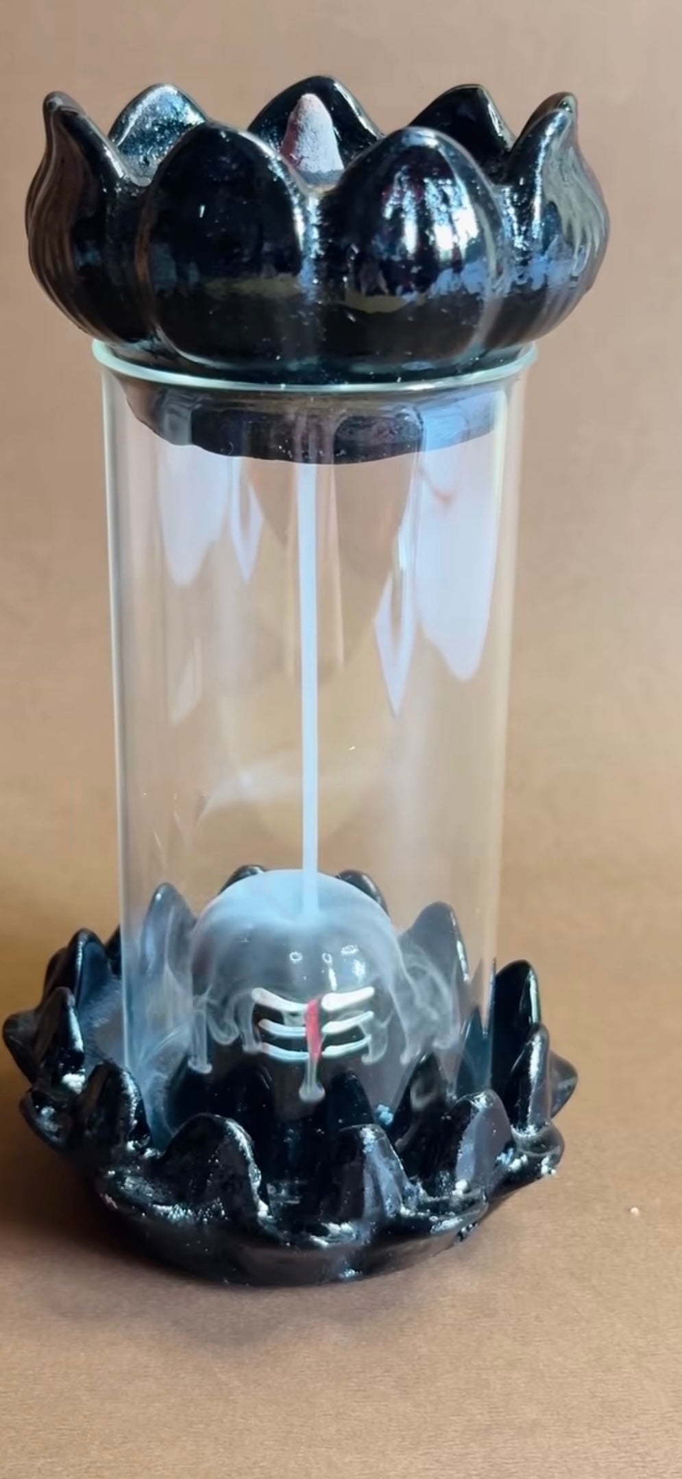 Glass Shivling With Falling Smoke Fountain